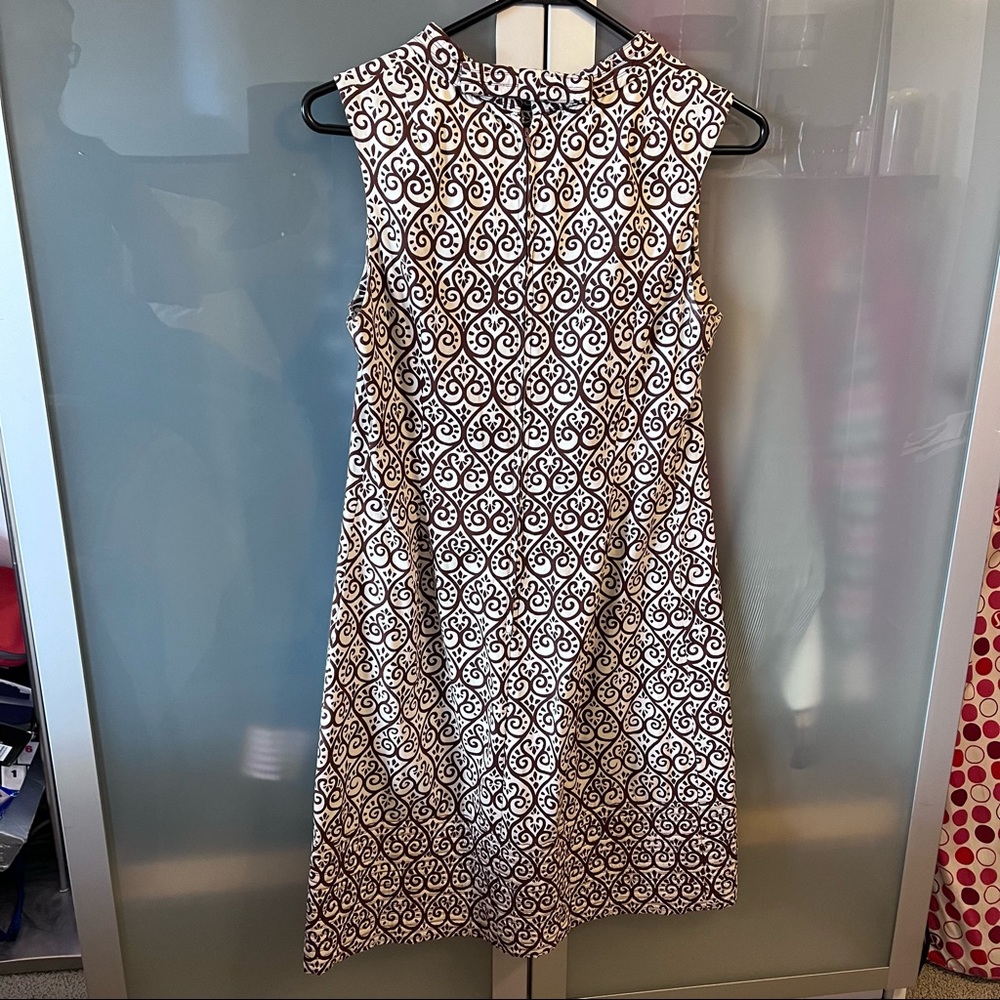 VINTAGE 1960s Brown/White Pattern Dress - Small